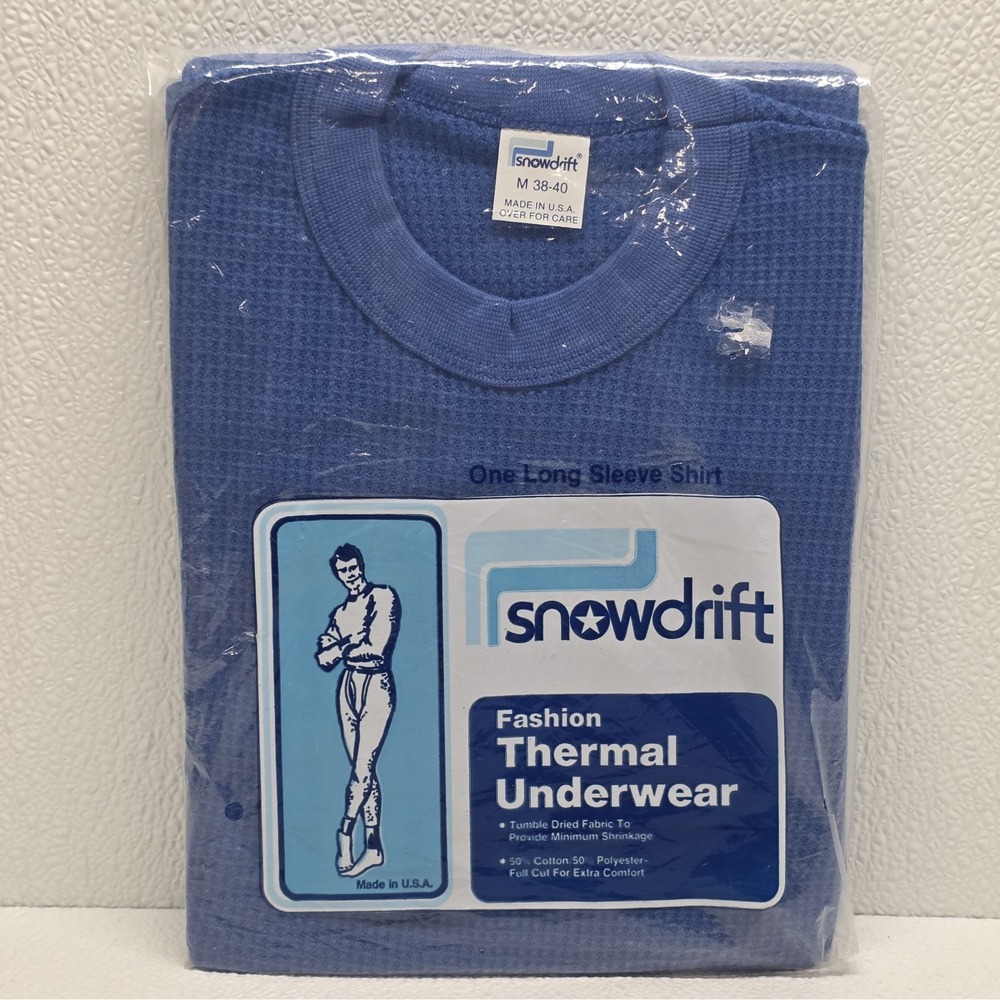 Vintage Snowdrift Blue Thermal Underwear Shirt Mens Medium Base Layer USA New!